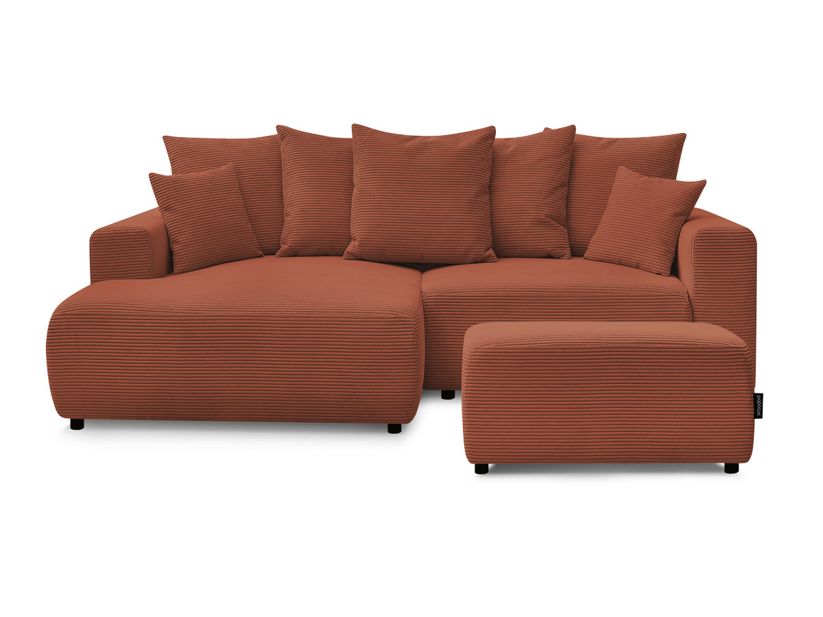 Canapé d'angle convertible coffre ATILLA velours côtelé avec pouf