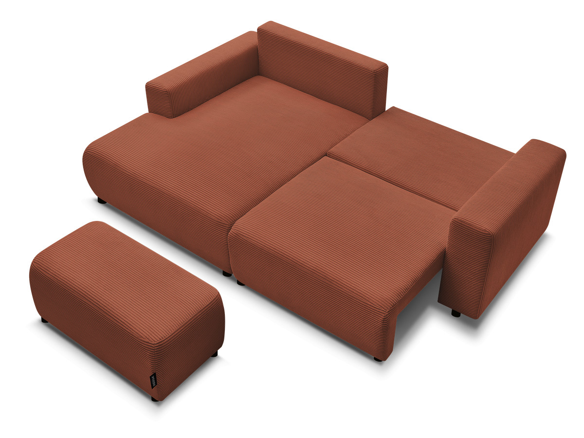 Canapé d'angle convertible coffre ATILLA velours côtelé avec pouf