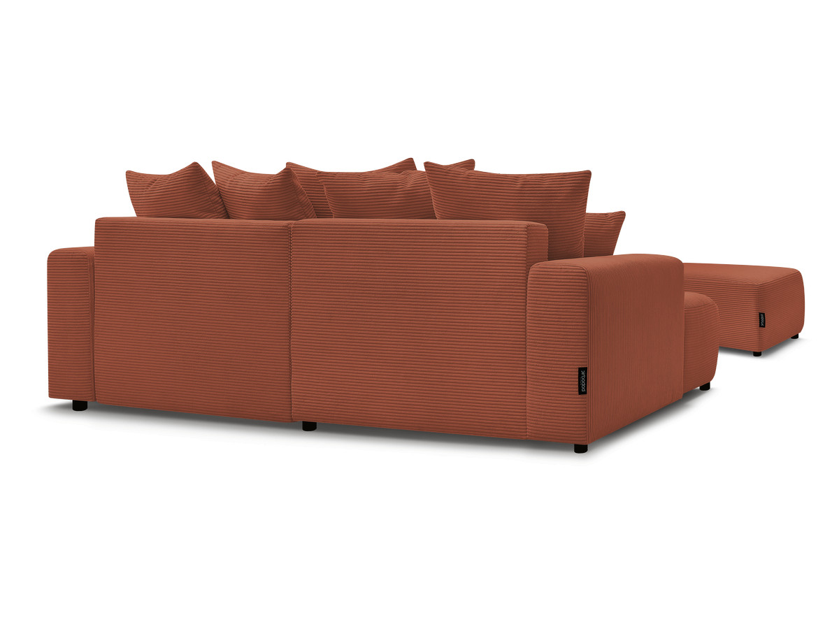 Canapé d'angle convertible coffre ATILLA velours côtelé avec pouf