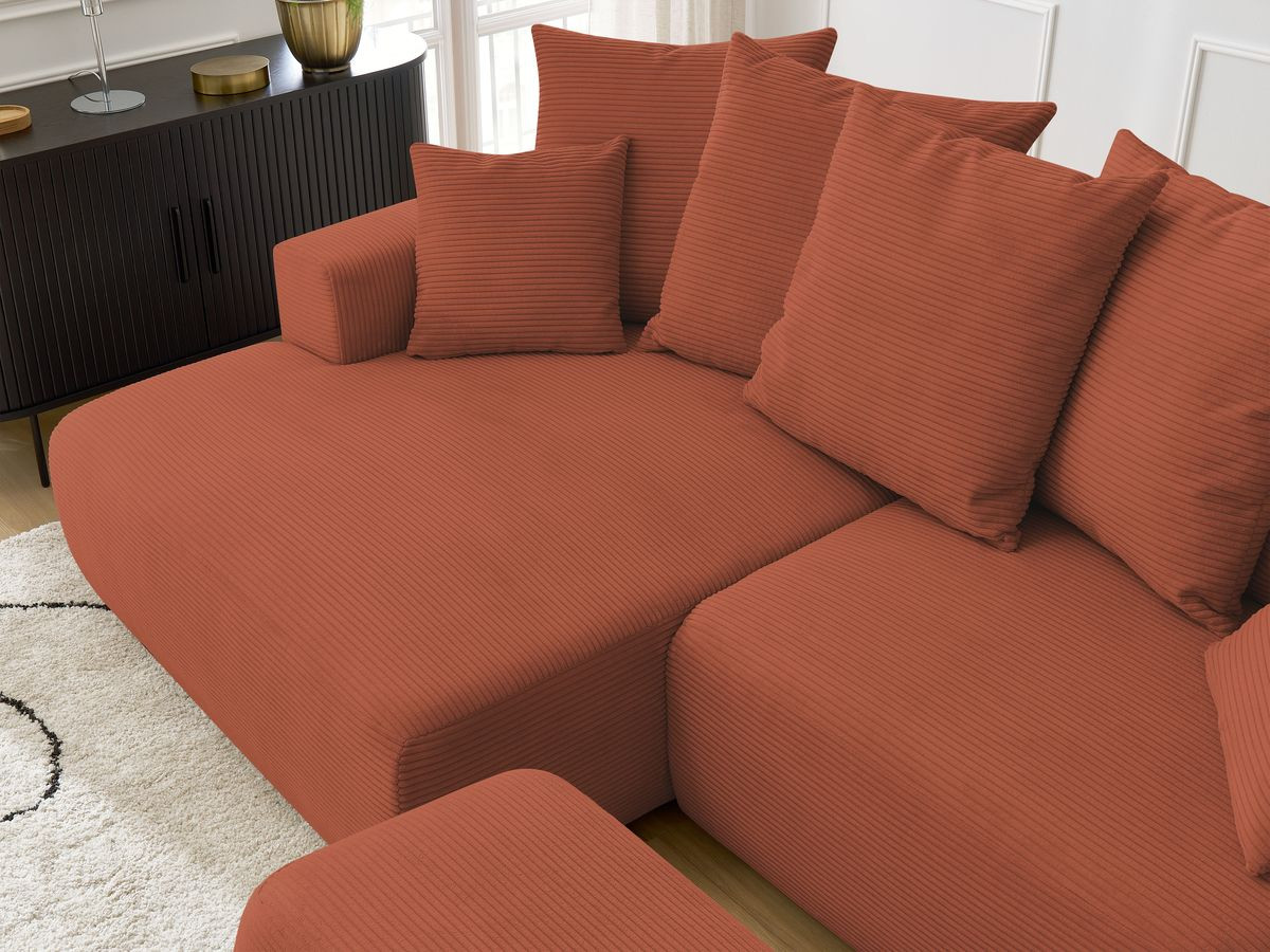 Canapé d'angle convertible coffre ATILLA velours côtelé avec pouf