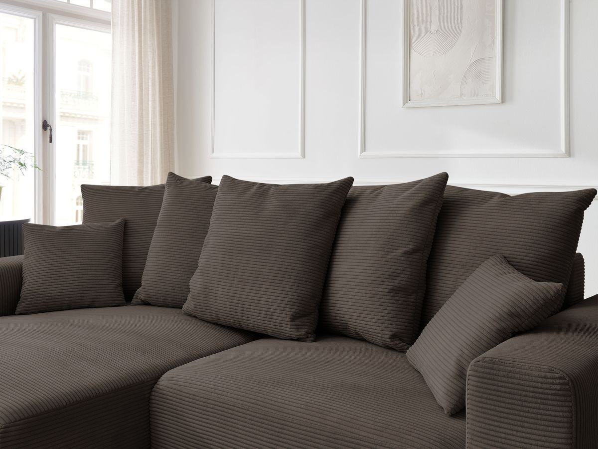 Canapé d'angle convertible coffre ATILLA velours côtelé avec pouf