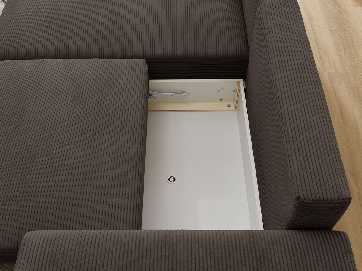 Canapé d'angle convertible coffre ATILLA velours côtelé avec pouf