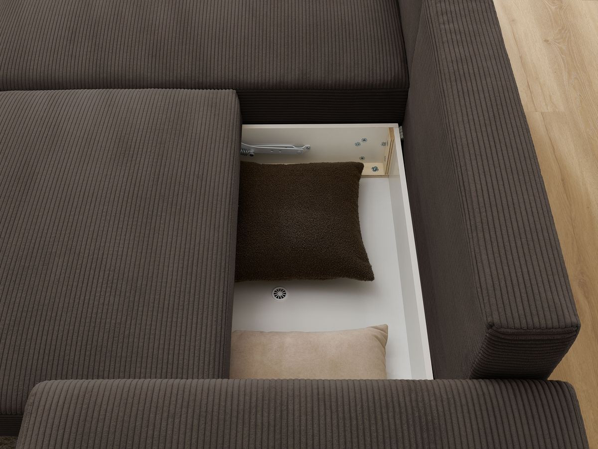 Canapé d'angle convertible coffre ATILLA velours côtelé avec pouf