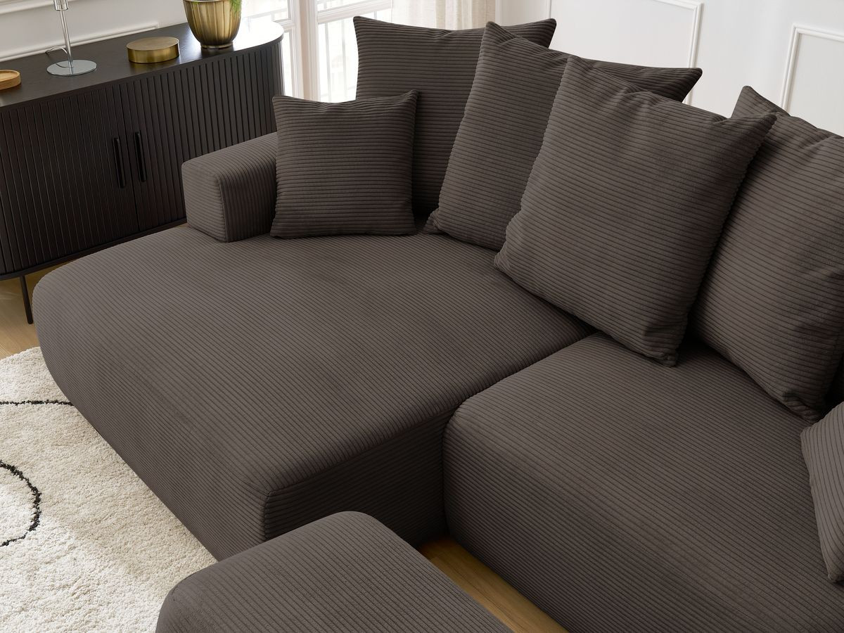 Canapé d'angle convertible coffre ATILLA velours côtelé avec pouf