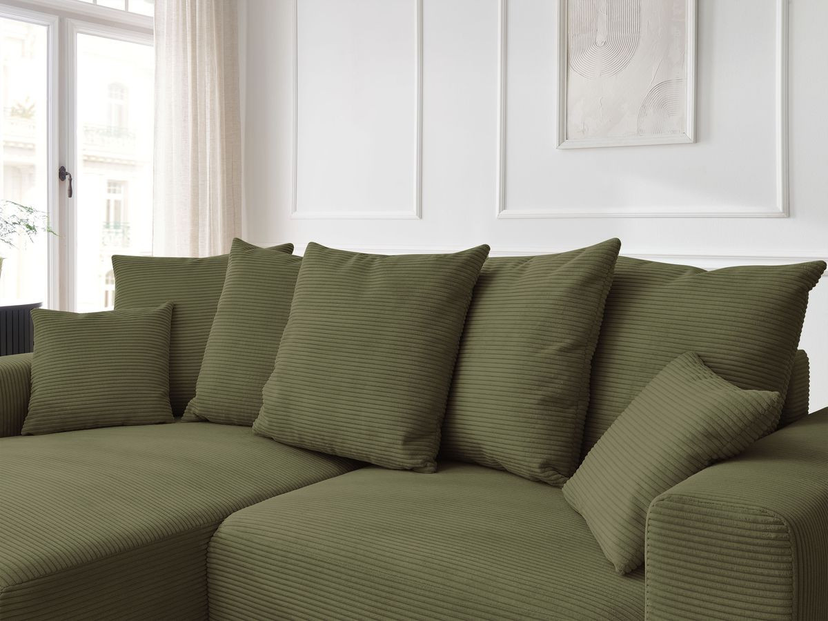 Canapé d'angle convertible coffre ATILLA velours côtelé avec pouf
