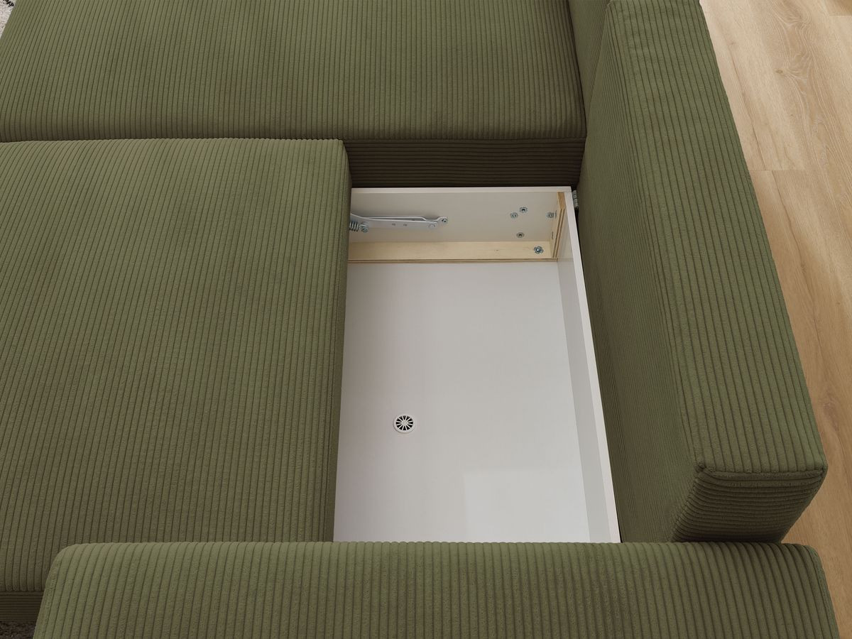 Canapé d'angle convertible coffre ATILLA velours côtelé avec pouf