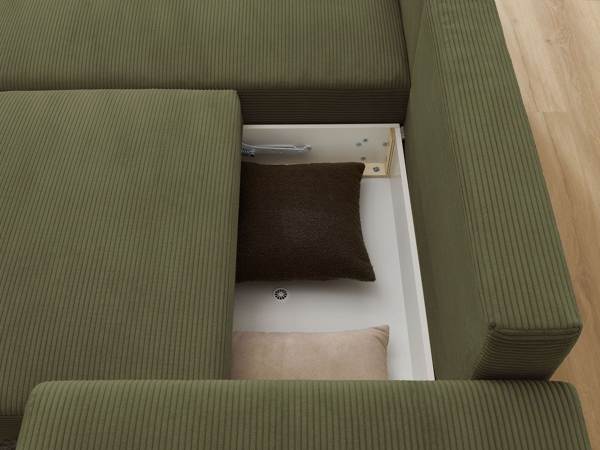 Canapé d'angle convertible coffre ATILLA velours côtelé avec pouf