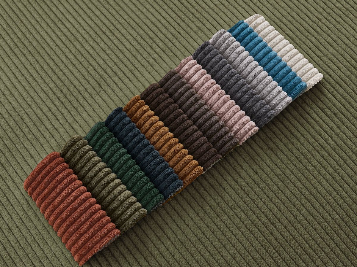 Canapé d'angle convertible coffre ATILLA velours côtelé avec pouf