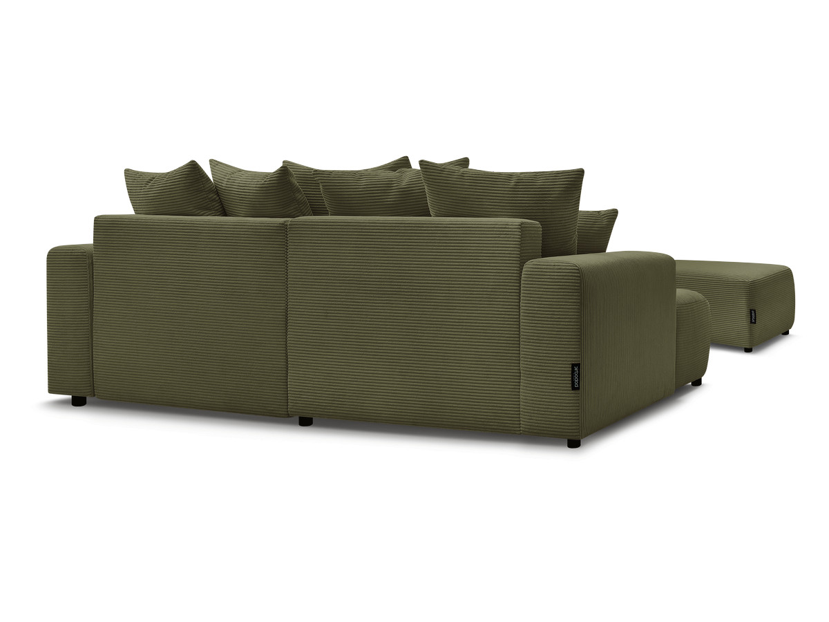 Canapé d'angle convertible coffre ATILLA velours côtelé avec pouf