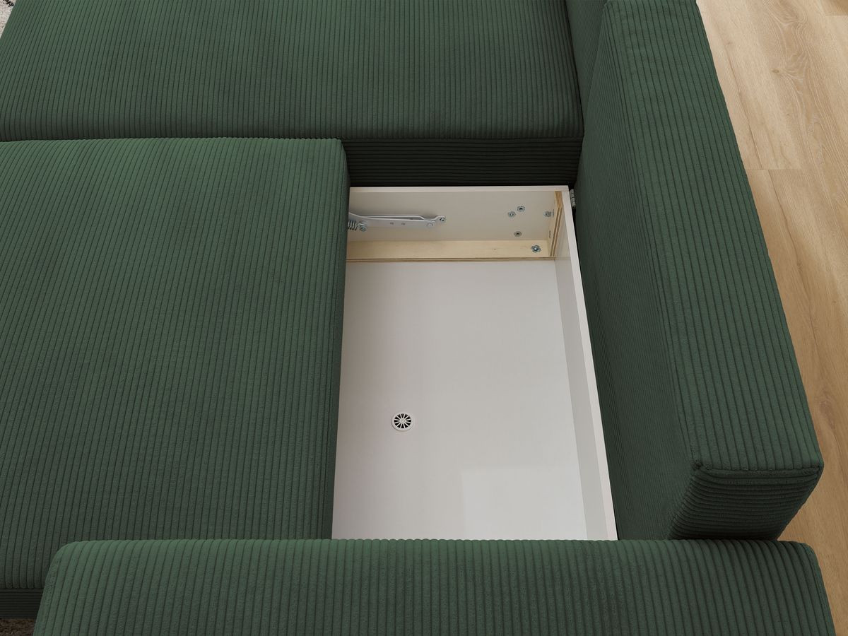 Canapé d'angle convertible coffre ATILLA velours côtelé avec pouf
