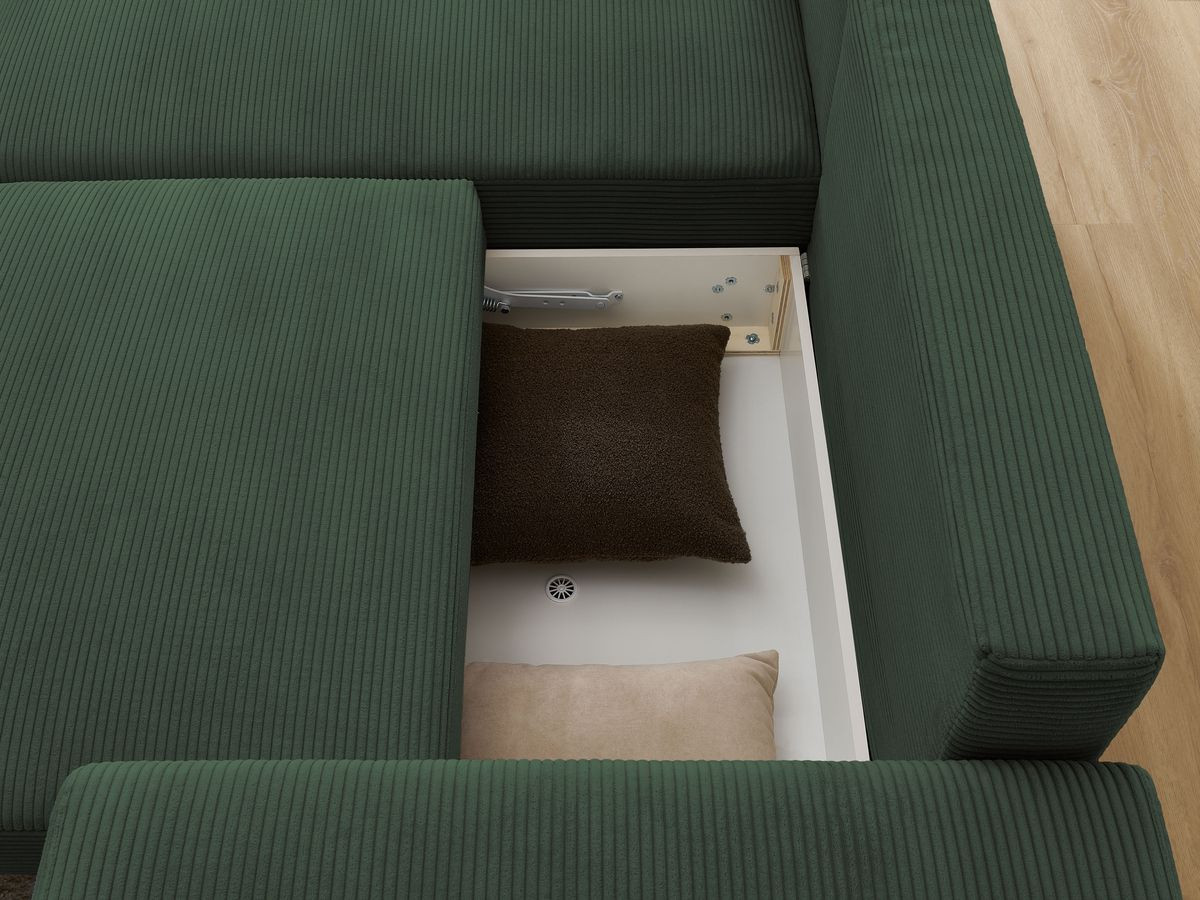 Canapé d'angle convertible coffre ATILLA velours côtelé avec pouf