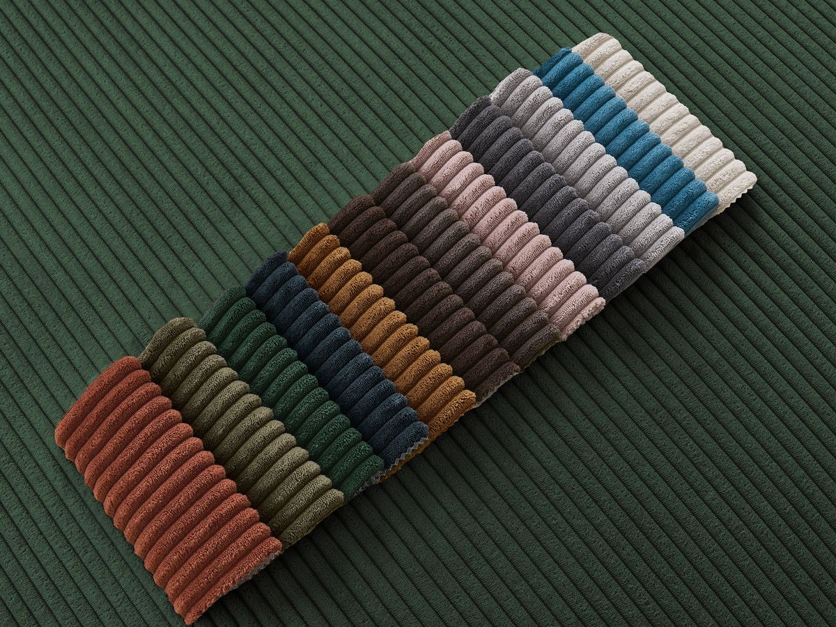 Canapé d'angle convertible coffre ATILLA velours côtelé avec pouf