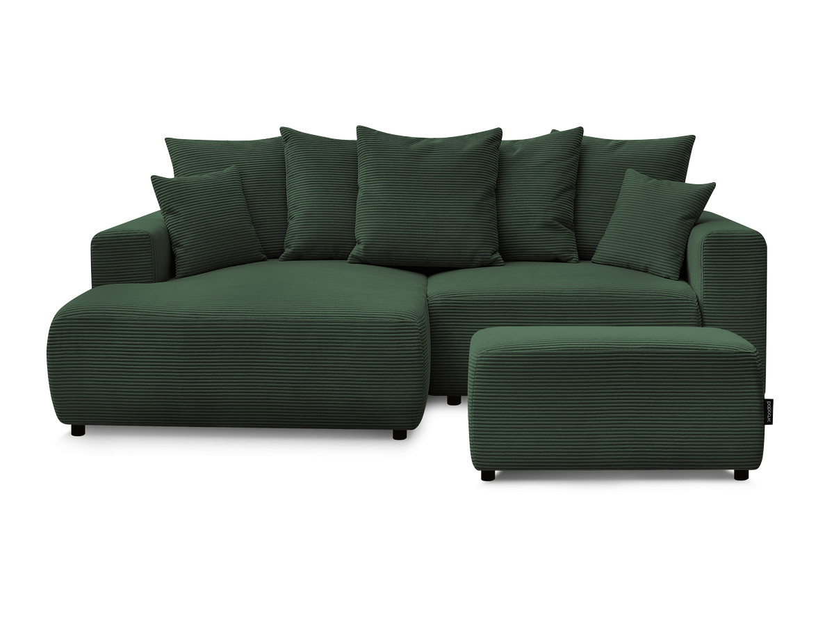 Canapé d'angle convertible coffre ATILLA velours côtelé avec pouf