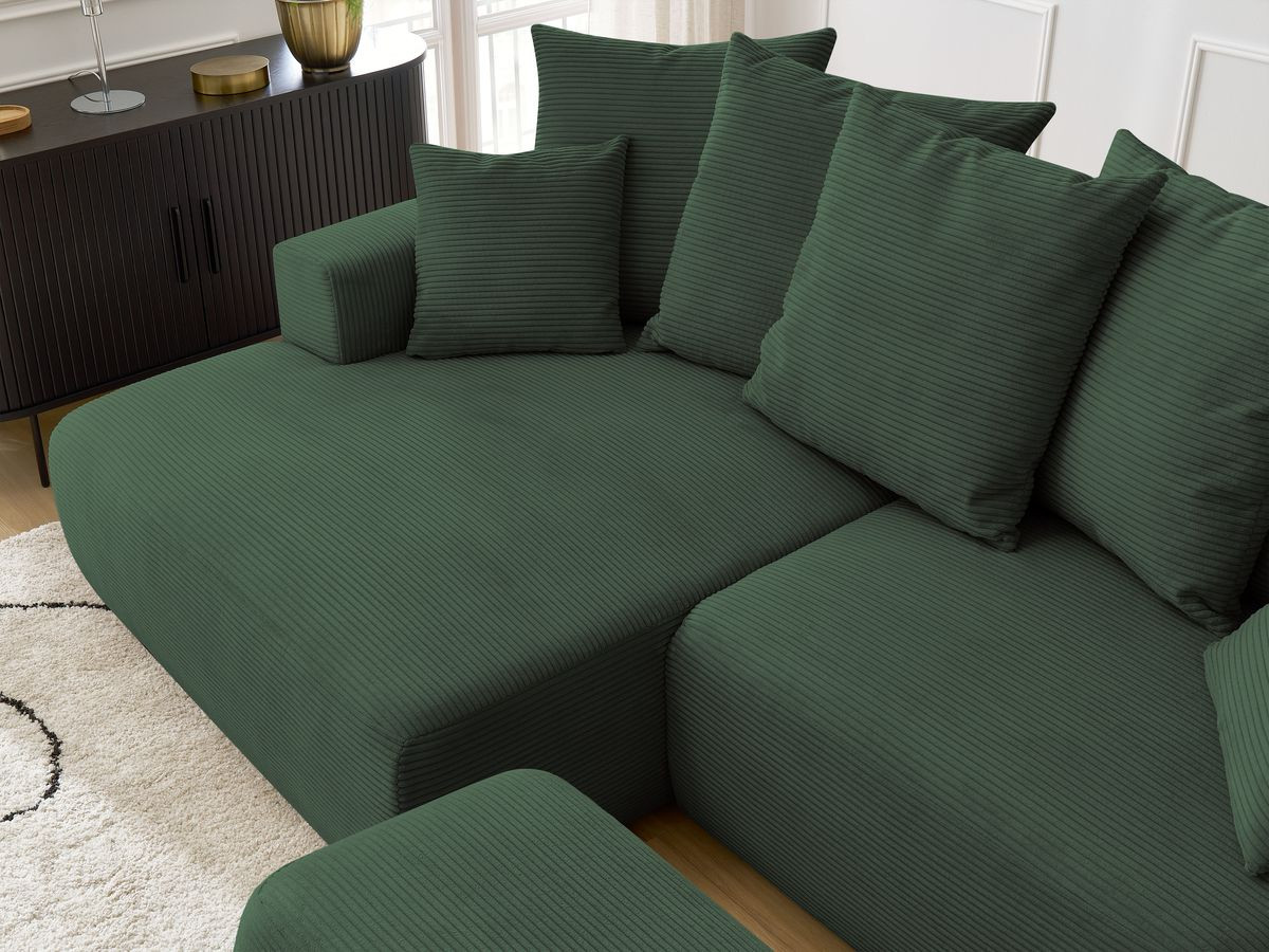 Canapé d'angle convertible coffre ATILLA velours côtelé avec pouf