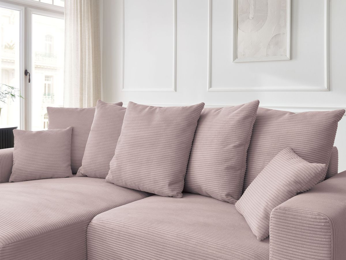 Canapé d'angle convertible coffre ATILLA velours côtelé avec pouf