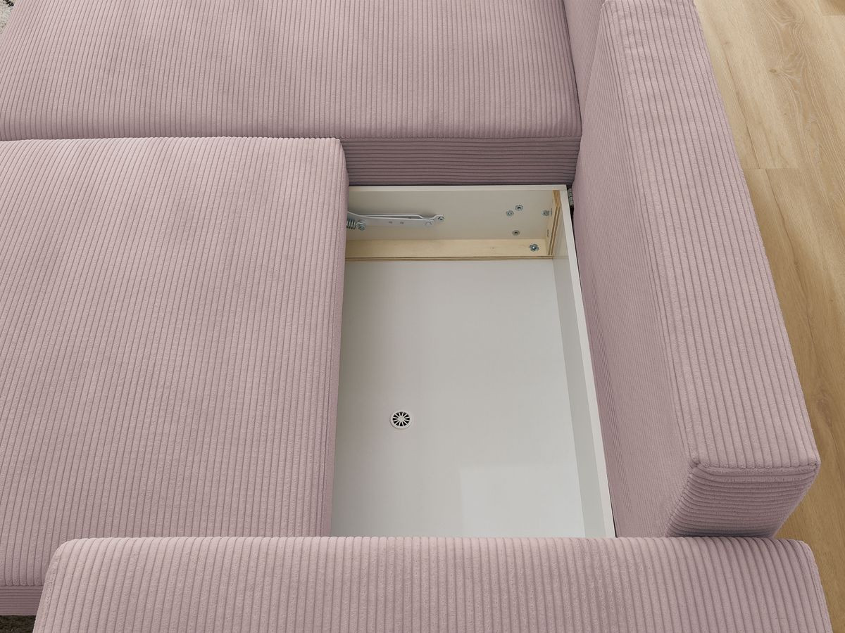 Canapé d'angle convertible coffre ATILLA velours côtelé avec pouf