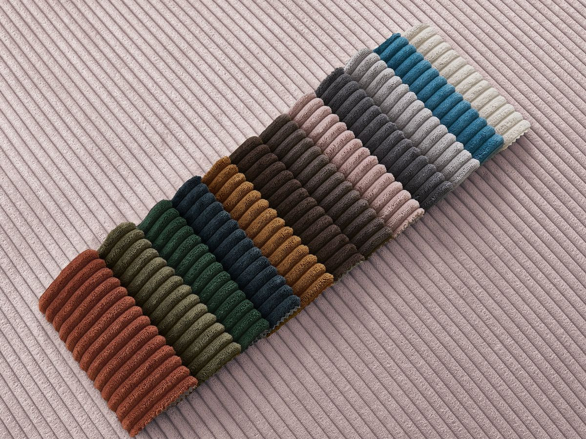Canapé d'angle convertible coffre ATILLA velours côtelé avec pouf