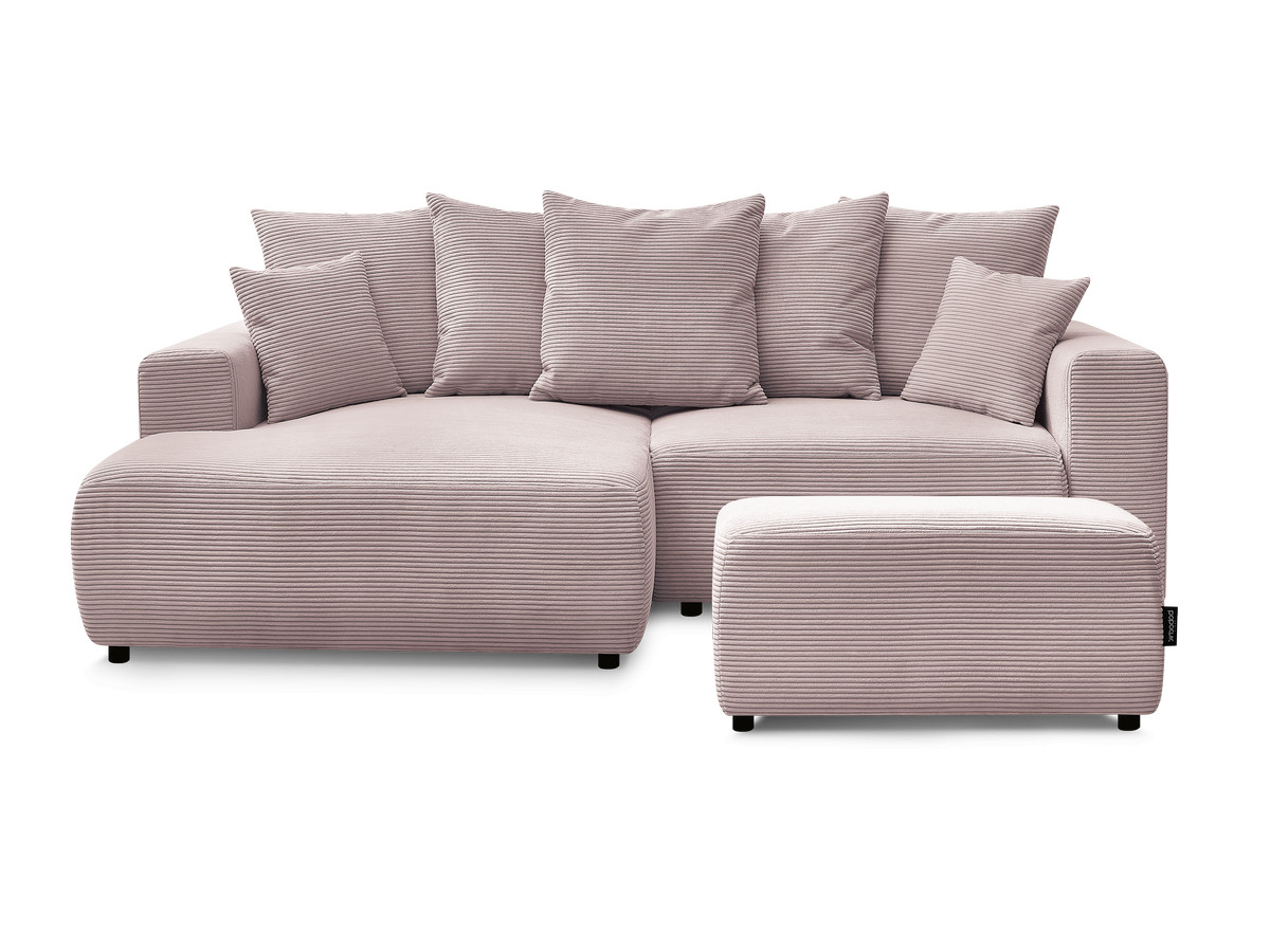 Canapé d'angle convertible coffre ATILLA velours côtelé avec pouf