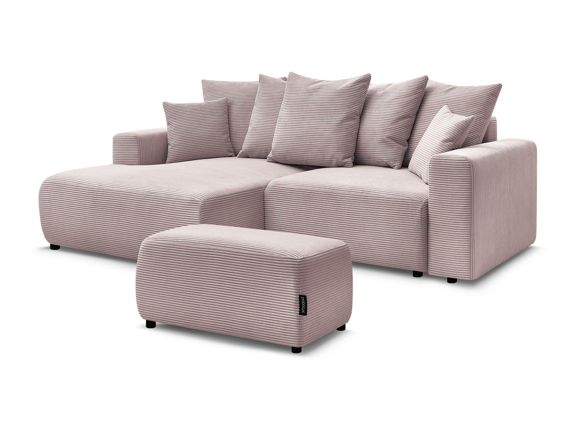 Canapé d'angle convertible coffre ATILLA velours côtelé avec pouf