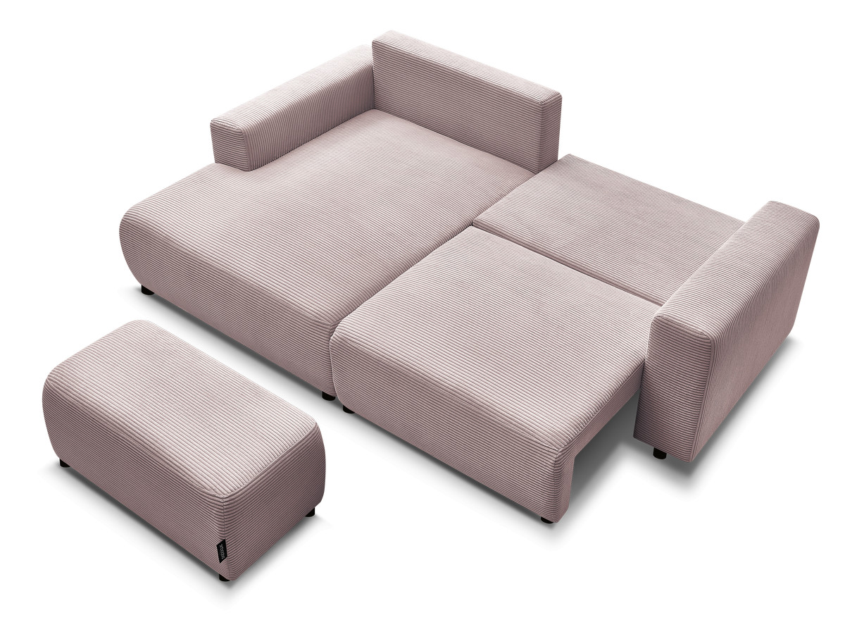 Canapé d'angle convertible coffre ATILLA velours côtelé avec pouf