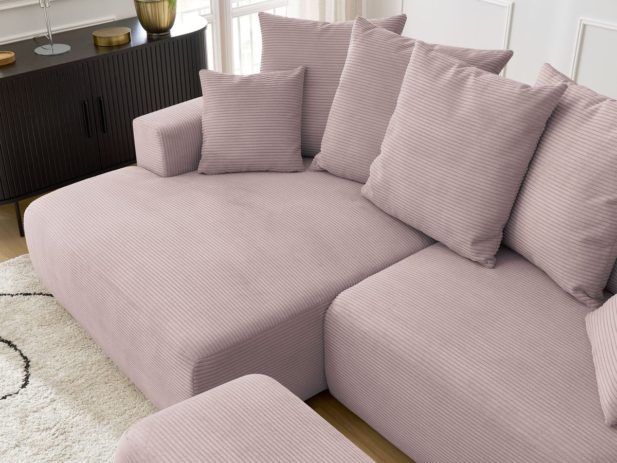 Canapé d'angle convertible coffre ATILLA velours côtelé avec pouf