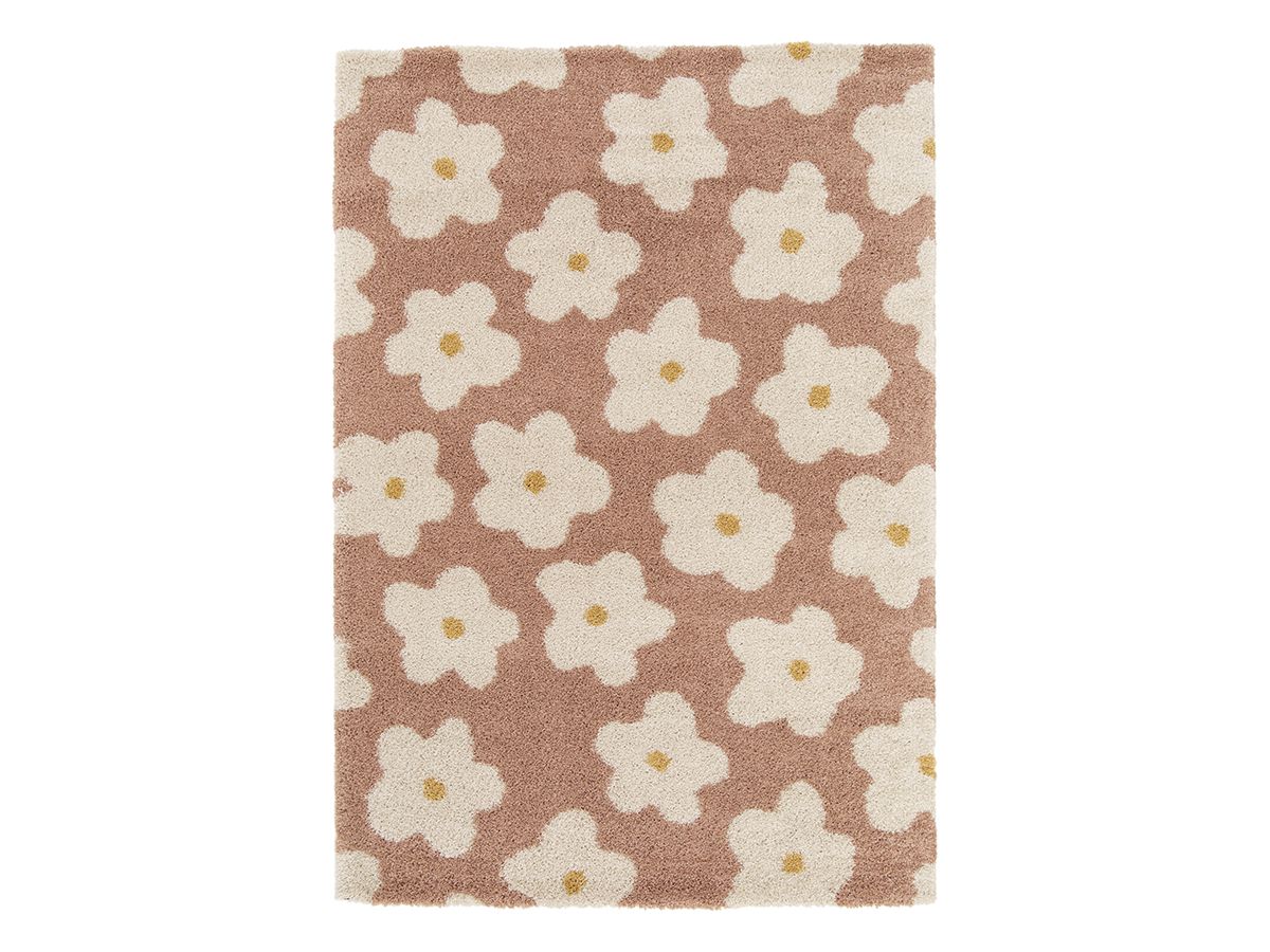 Tapis poils courts SUZY motif fleur rose