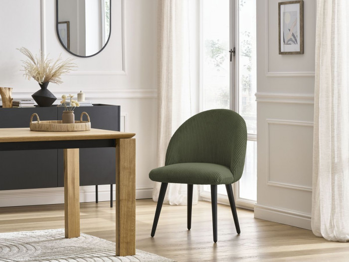 Chaise LALIE tissu velours côtelé et pieds scandinaves noirs