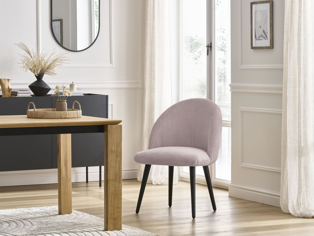 LALIE stoel in corduroy stof en zwarte Scandinavische poten
