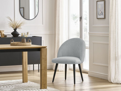 Chaise LALIE tissu velours côtelé et pieds scandinaves noirs