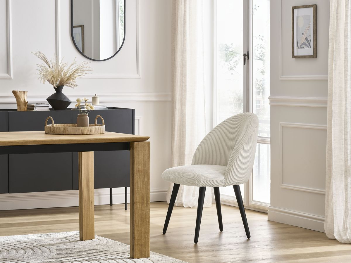 Chaise LALIE velours côtelé et pieds scandinaves noirs beige — vue 5