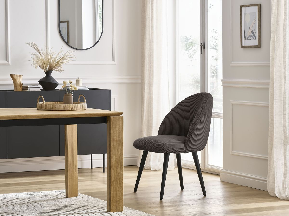 Chaise LALIE velours côtelé et pieds scandinaves noirs taupe — vue 5