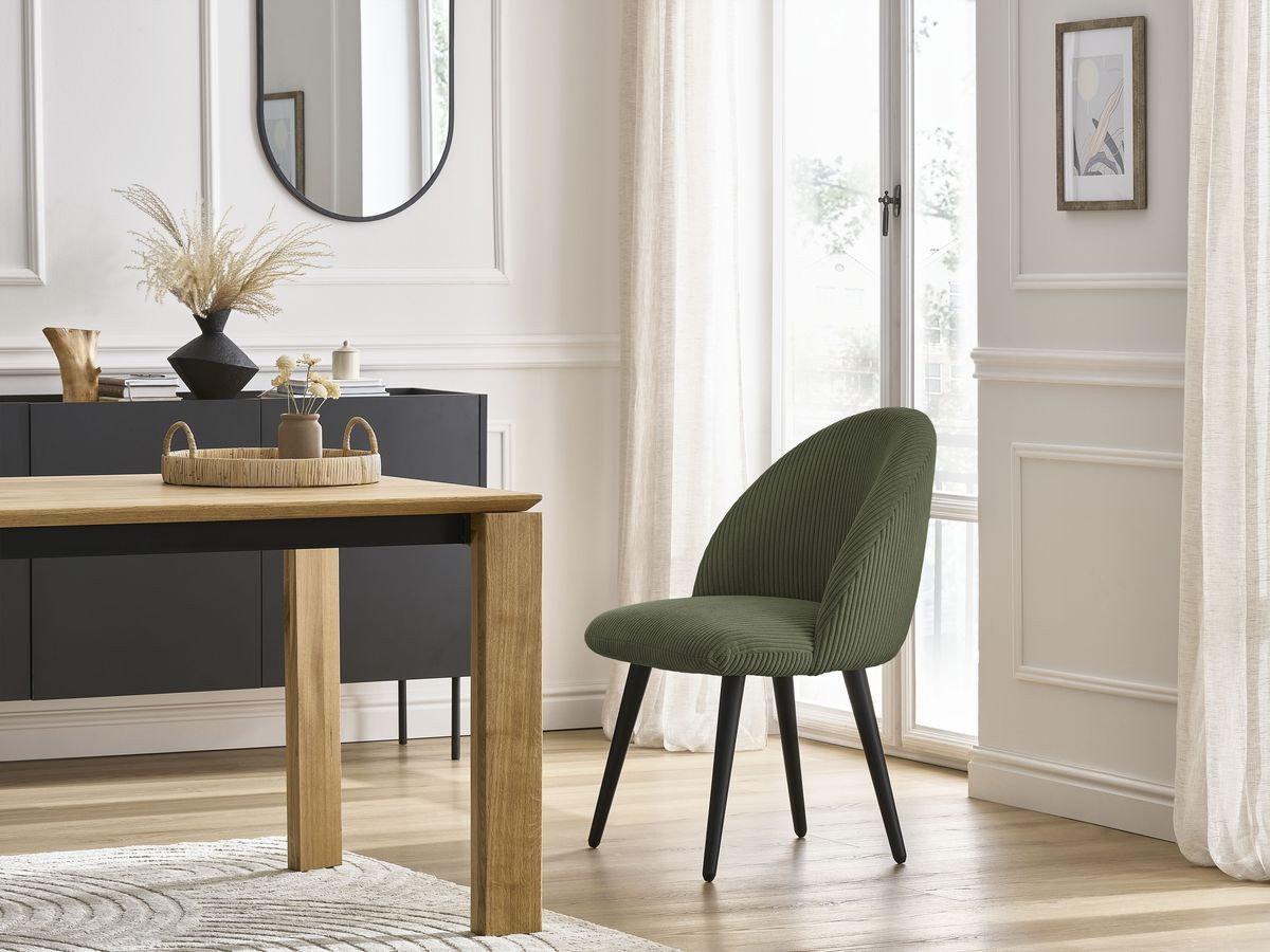 Chaise LALIE velours côtelé et pieds scandinaves noirs vert — vue 5