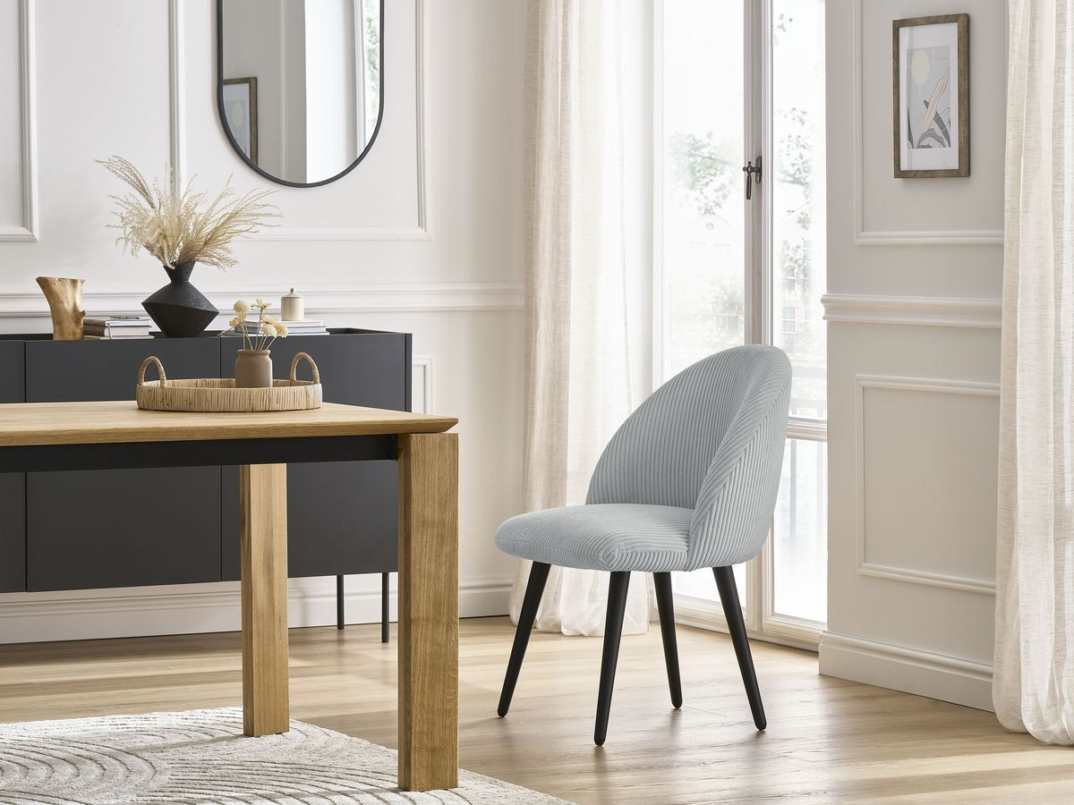 Chaise LALIE velours côtelé et pieds scandinaves noirs gris clair — vue 5