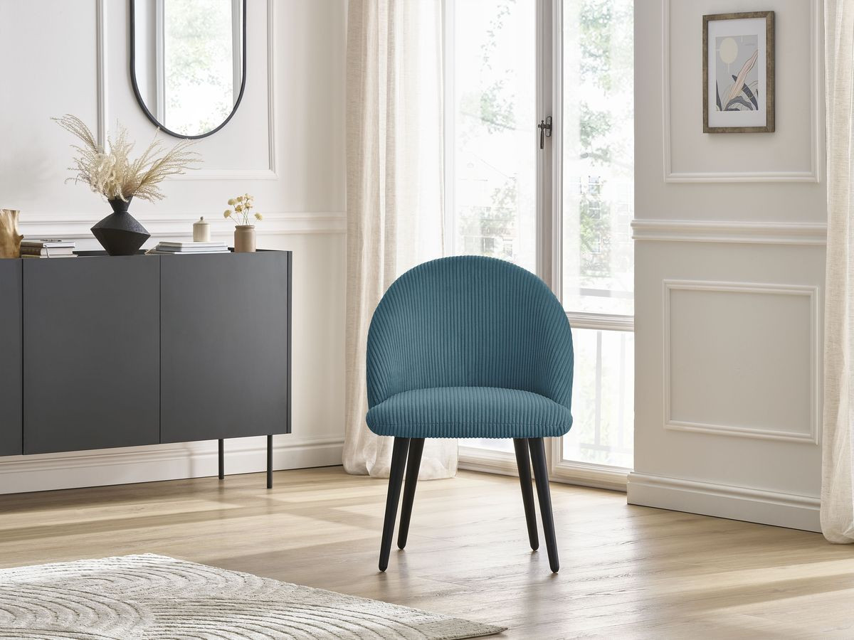 LALIE stoel in corduroy stof en zwarte Scandinavische poten