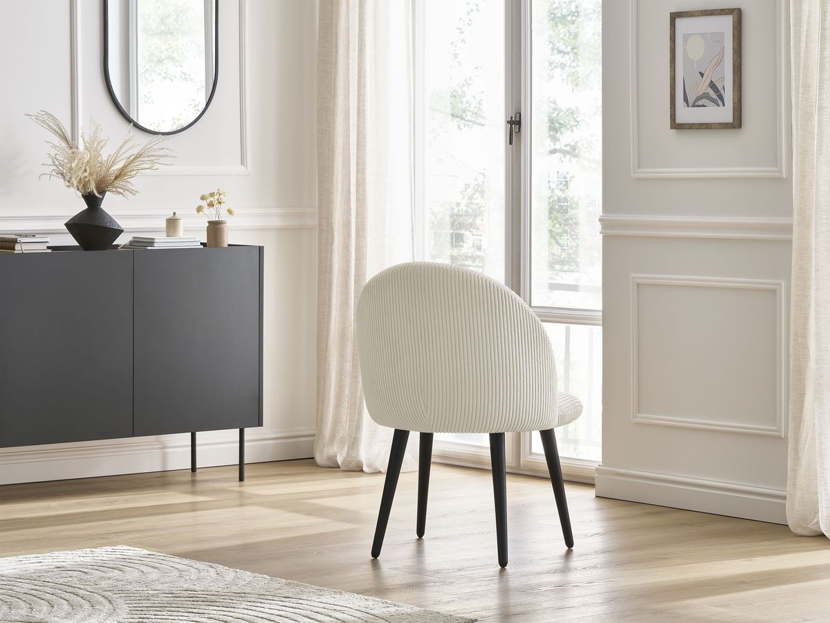 LALIE stoel in corduroy stof en zwarte Scandinavische poten