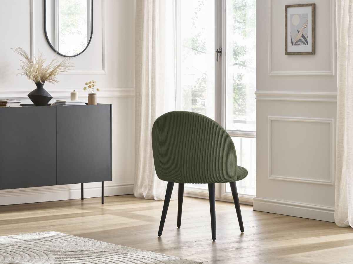 LALIE stoel in corduroy stof en zwarte Scandinavische poten