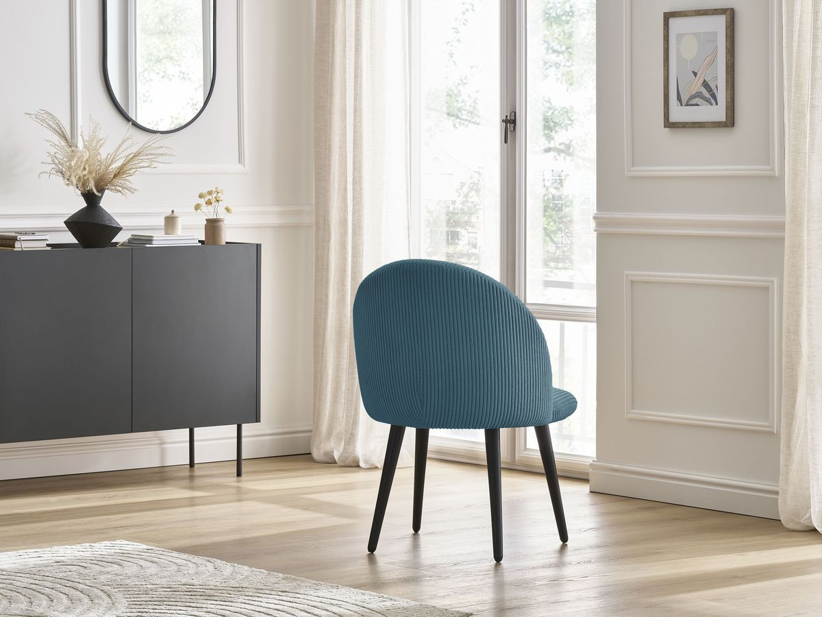 LALIE stoel in corduroy stof en zwarte Scandinavische poten