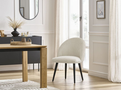 Chaise LALIE tissu velours côtelé et pieds scandinaves noirs