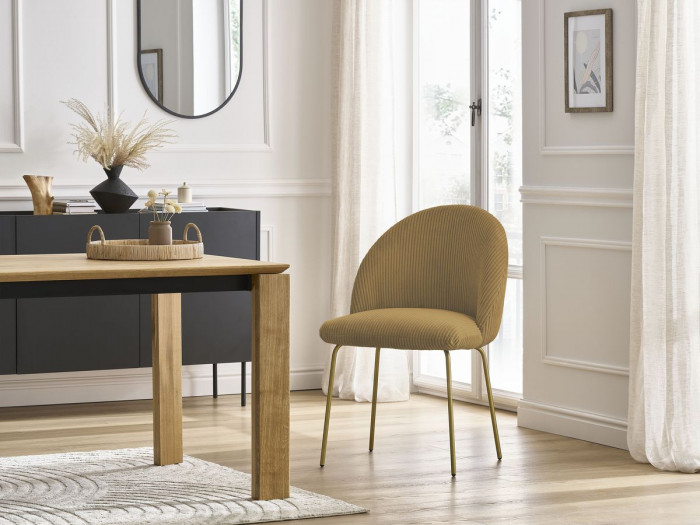 Chaise LALIE tissu velours côtelé et pieds métal or