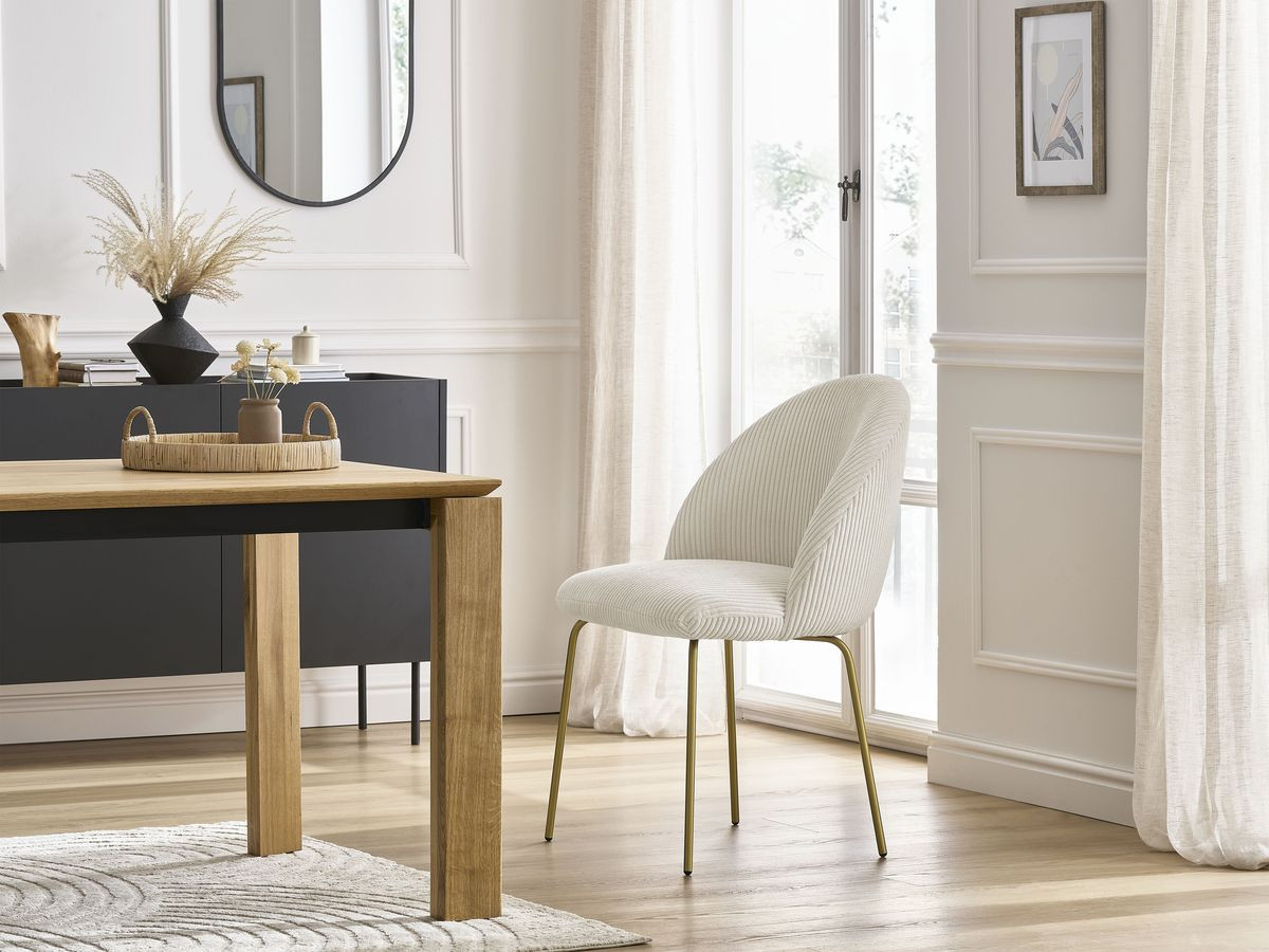 Chaise LALIE velours côtelé et pieds métal or beige — vue 5