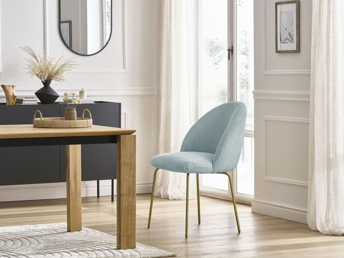 Chaise LALIE velours côtelé et pieds métal or bleu clair — vue 5