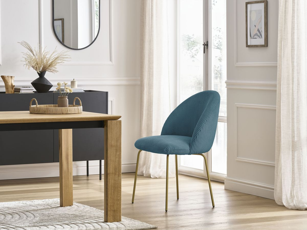 Chaise LALIE velours côtelé et pieds métal or bleu foncé — vue 5