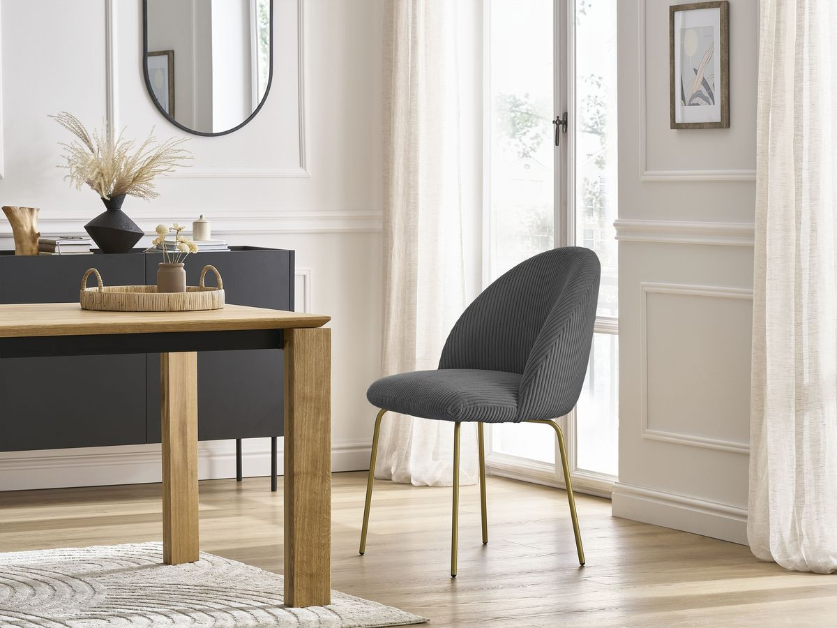 Chaise LALIE velours côtelé et pieds métal or gris foncé — vue 5