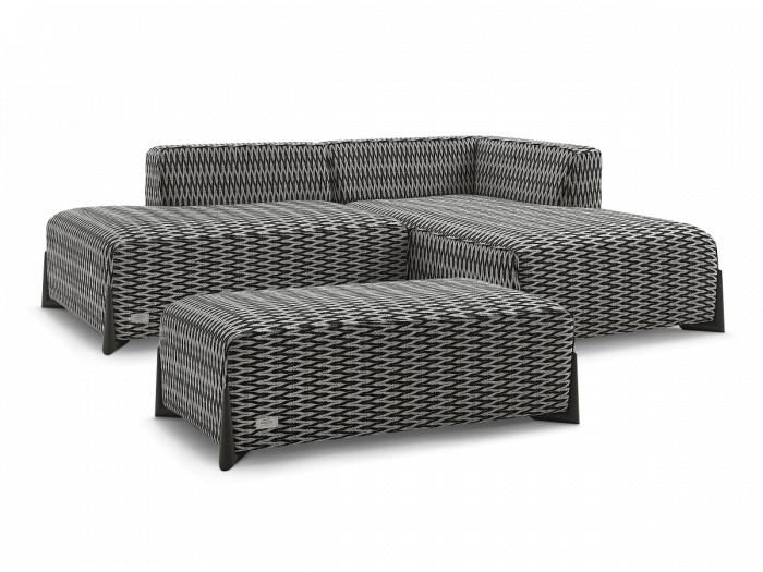 Canapé d'angle fixe MEGEVE Édition limitée tissu chiné avec pouf