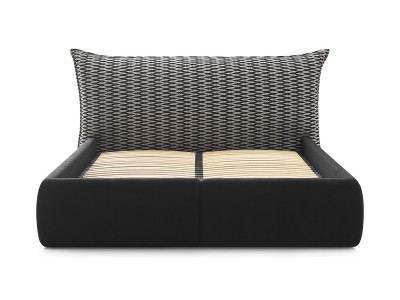 Lit coffre JADE avec tête de lit effet oreiller tissu chenille