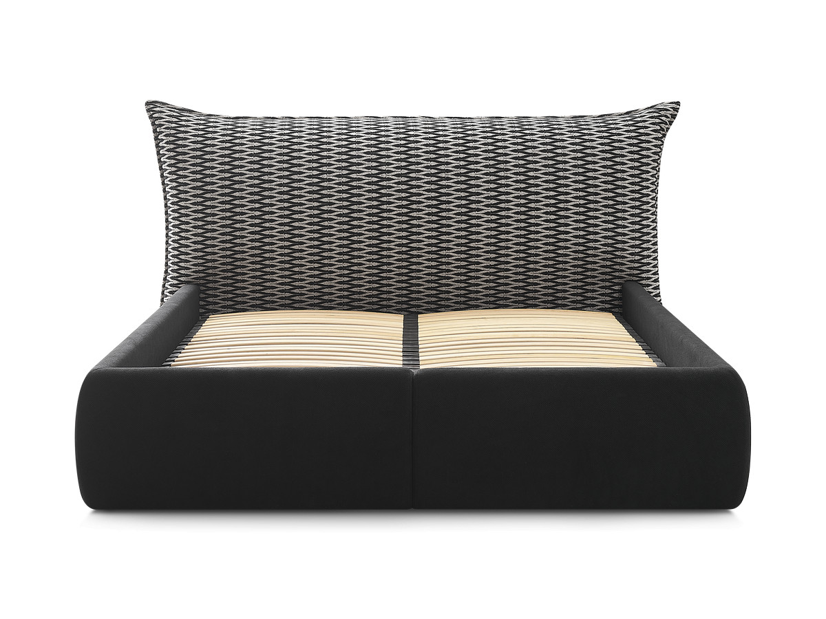 Lit coffre JADE avec tête de lit effet oreiller tissu chenille