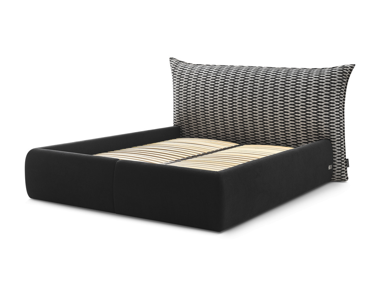 Lit coffre JADE avec tête de lit effet oreiller tissu chenille