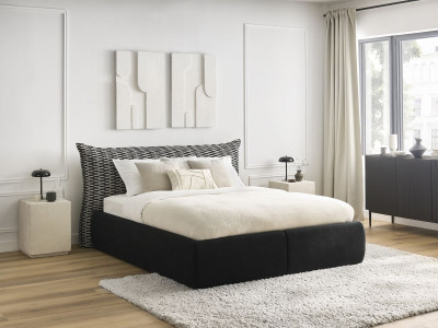 Lit coffre JADE avec tête de lit effet oreiller tissu chenille