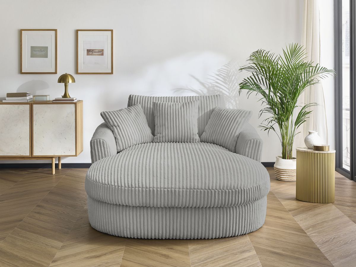 Méridienne BELEM gros côtelé doux gris clair — vue 5