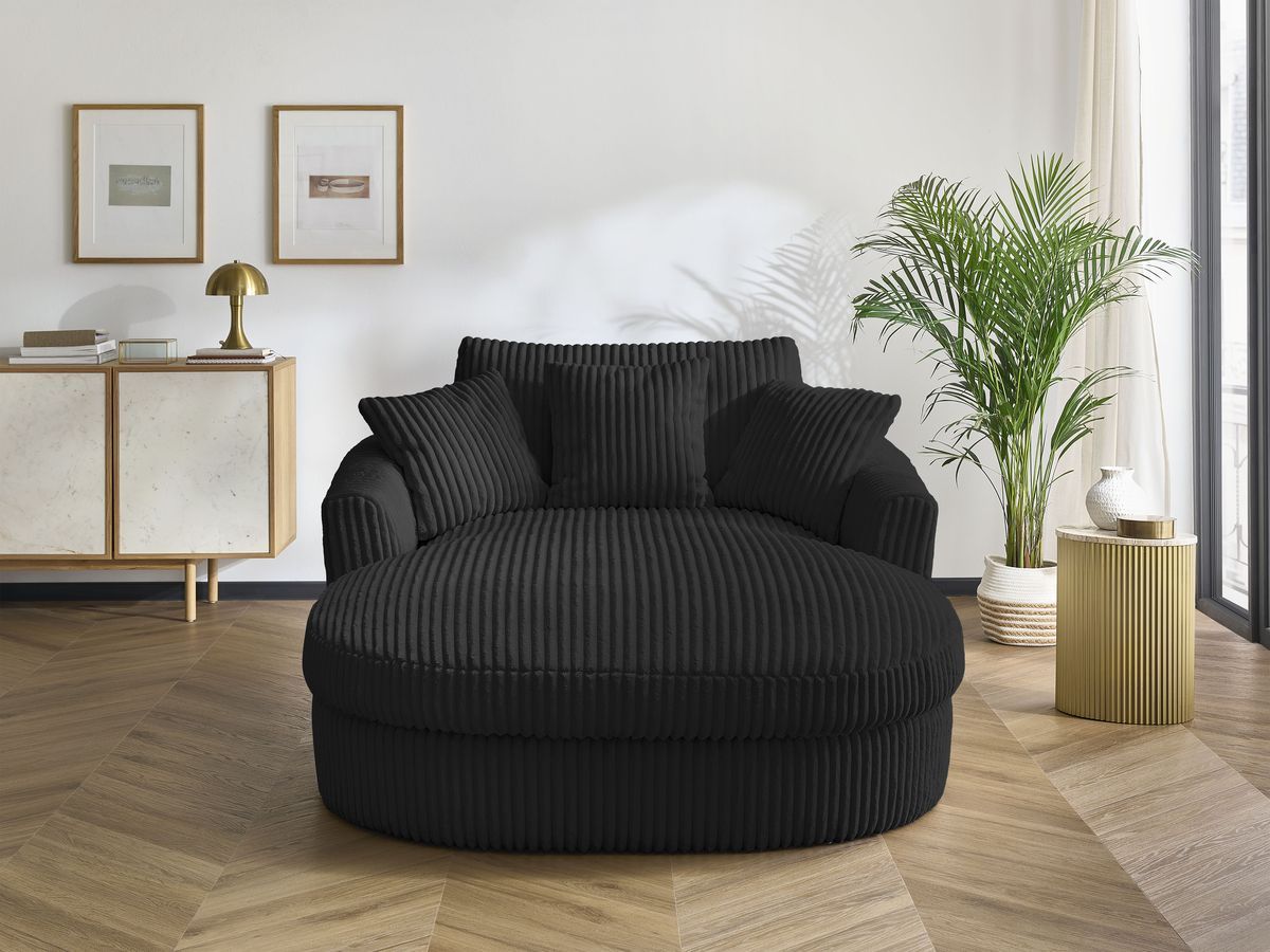 Méridienne BELEM gros côtelé doux noir — vue 5